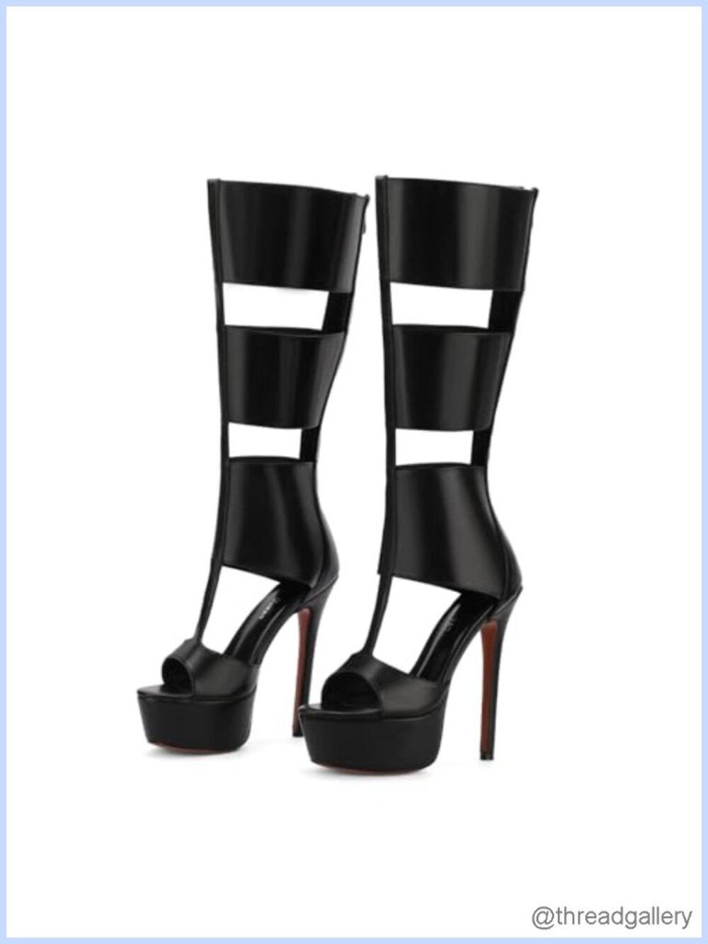 Platform Knee High Heels Open Toe Gladiator Sandals Faux Leather Summer Boots